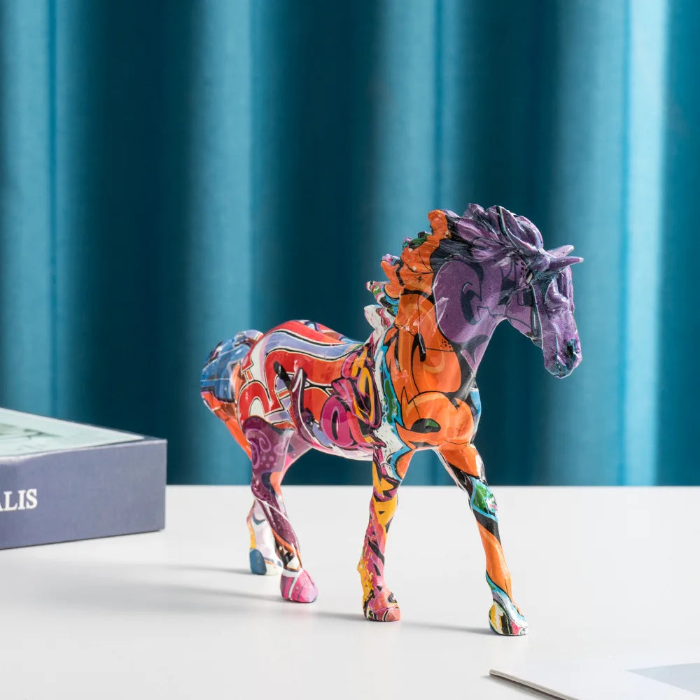 Resin Horse Statues Graffiti Animals Sculptures Handmade Art Crafts Home