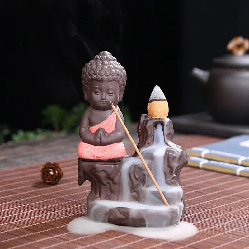 Creative Incense Burner Smoke Waterfall The Little Monk Small Buddha Incense Burner