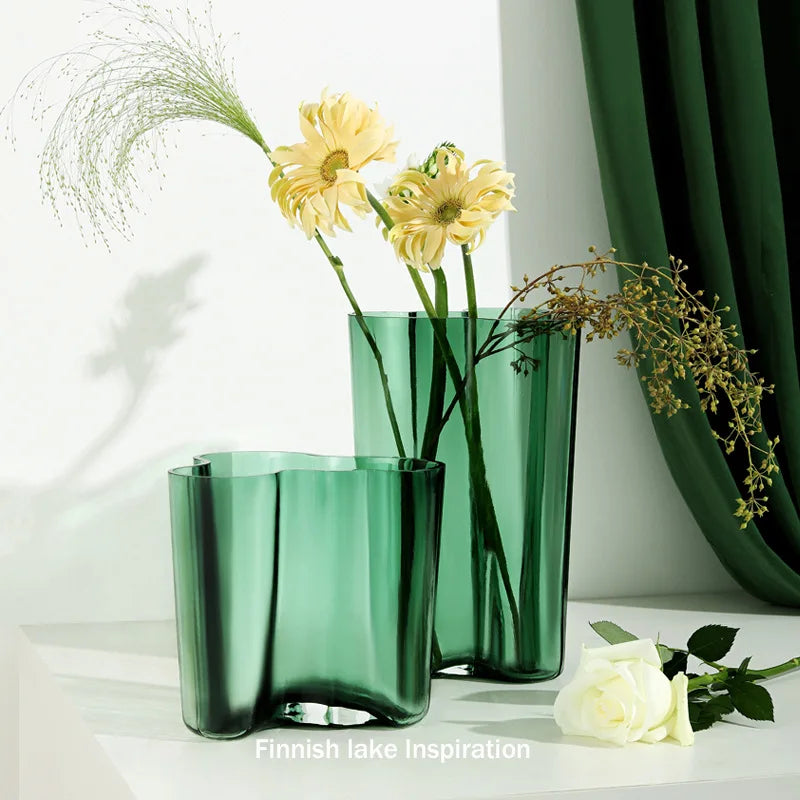 Green Glass Vase Modern Styel Transparent Flower Vase Floral