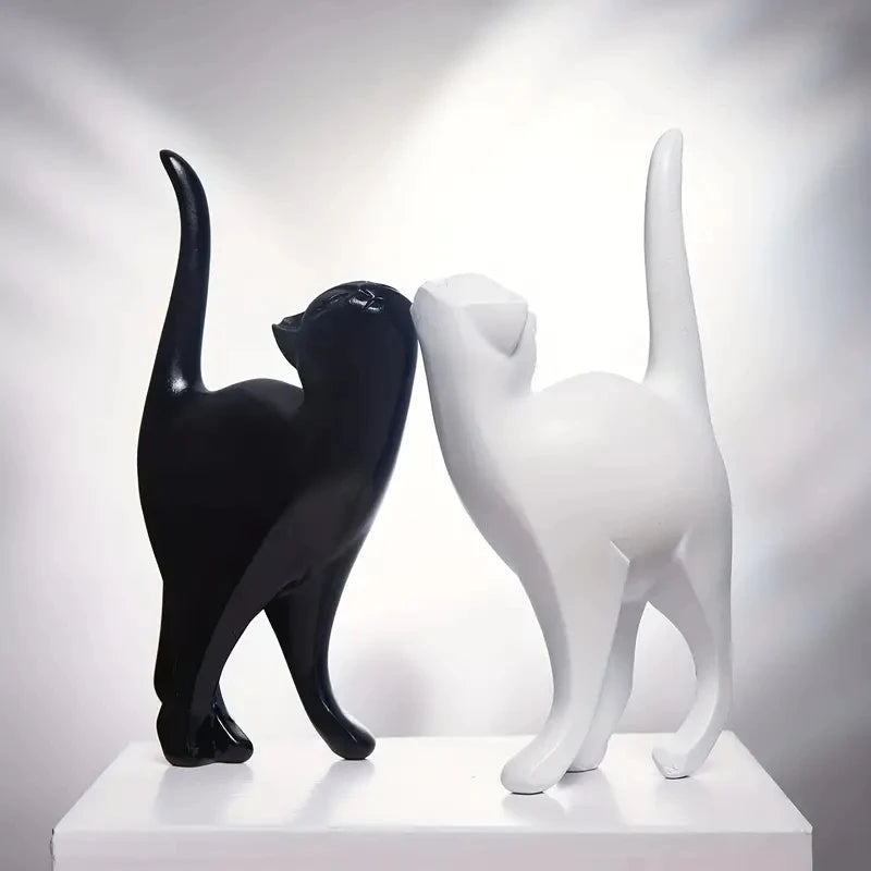 Resin Couples Cat Statues for Home Decorations Animal Figurine