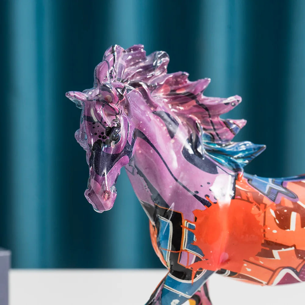 Resin Horse Statues Graffiti Animals Sculptures Handmade Art Crafts Home