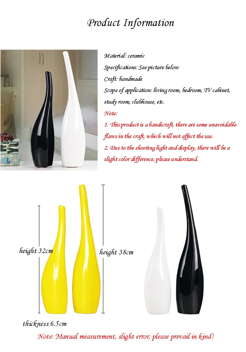 2Pcs Flower Vase Decoration Creative Home Ceramic Crafts Vases Art Ornaments