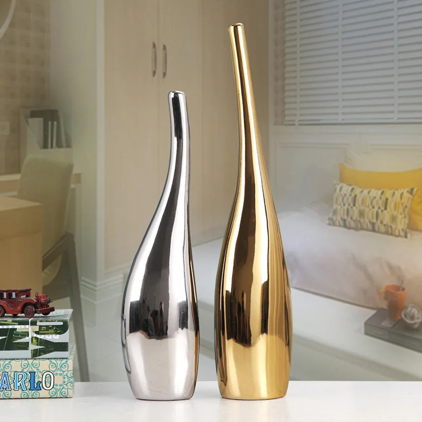 2Pcs Flower Vase Decoration Creative Home Ceramic Crafts Vases Art Ornaments