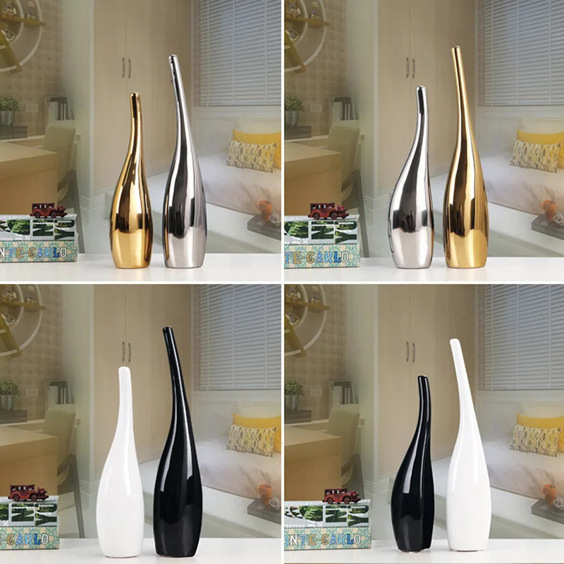 2Pcs Flower Vase Decoration Creative Home Ceramic Crafts Vases Art Ornaments