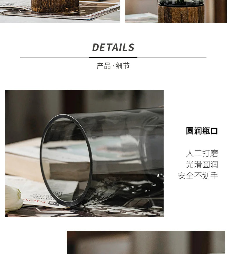 Modern Simple and Creative Glass Water-grown Flowers Wooden Base Vase
