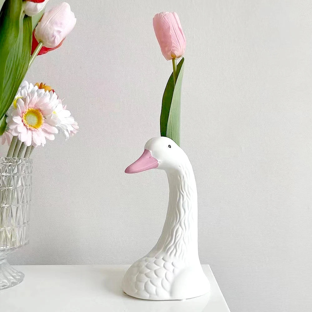 Swan Flower Vase Pink Gold Elegant Funky Design Vases Living Room