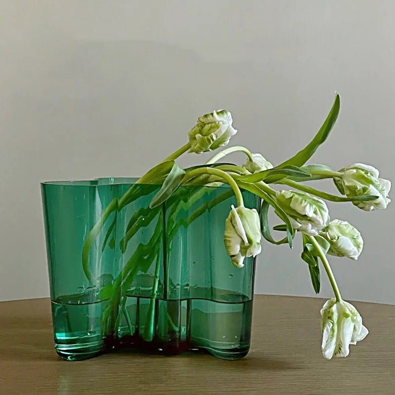 Green Glass Vase Modern Styel Transparent Flower Vase Floral