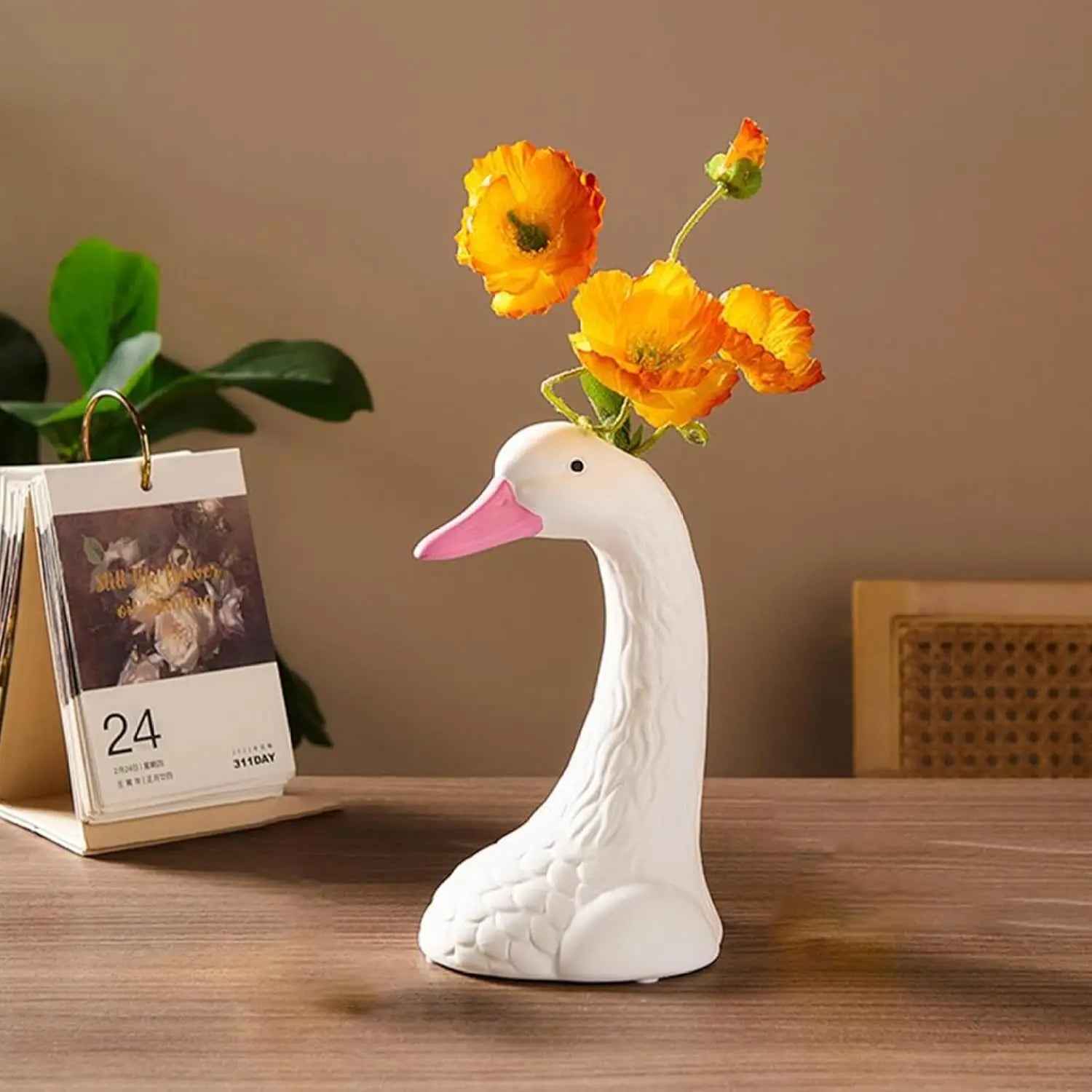 Swan Flower Vase Pink Gold Elegant Funky Design Vases Living Room