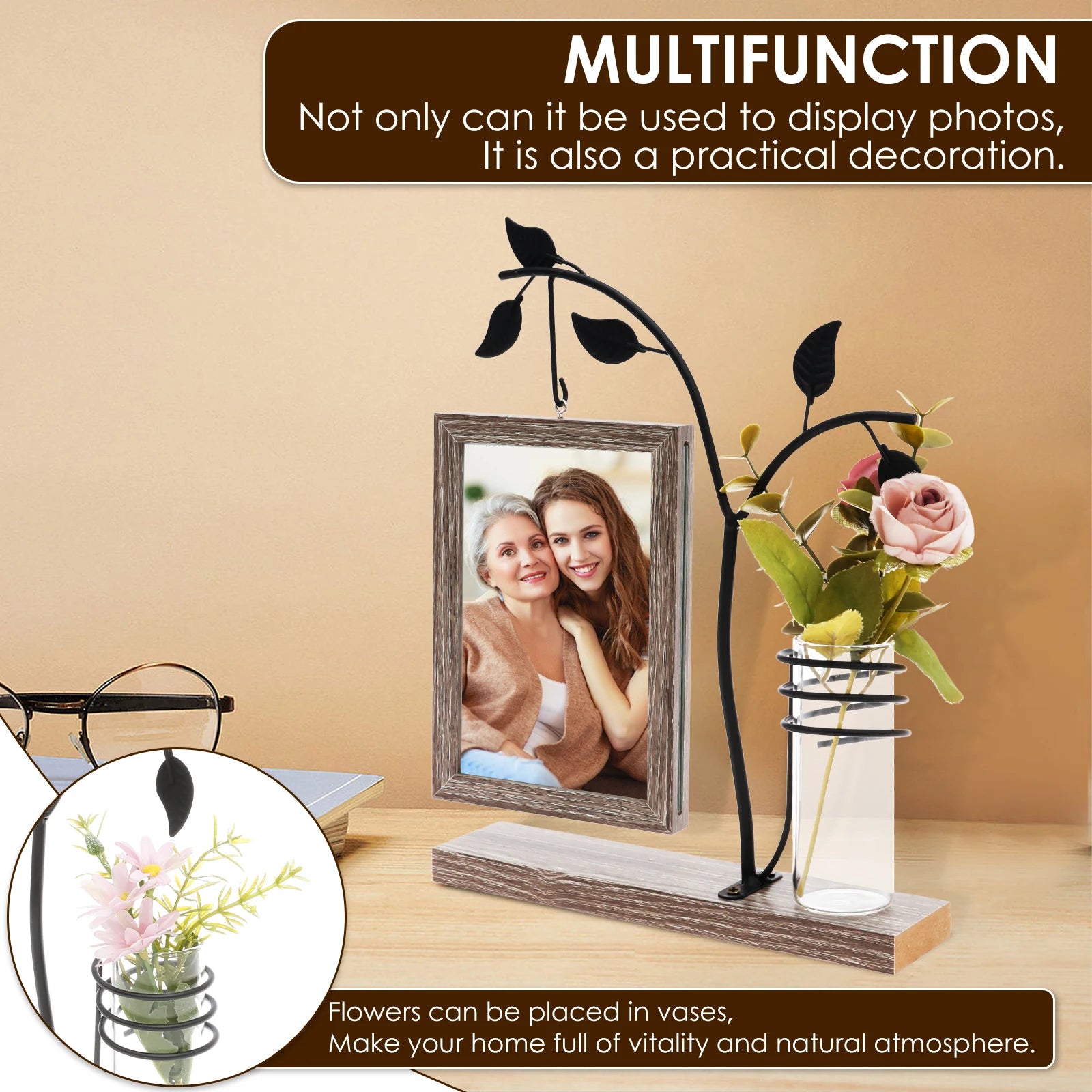 4x6 Picture Frame with Stand and Glass Vase for Flowers