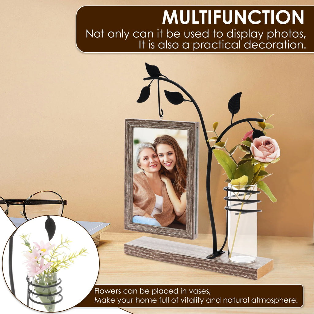 4x6 Picture Frame with Stand and Glass Vase for Flowers