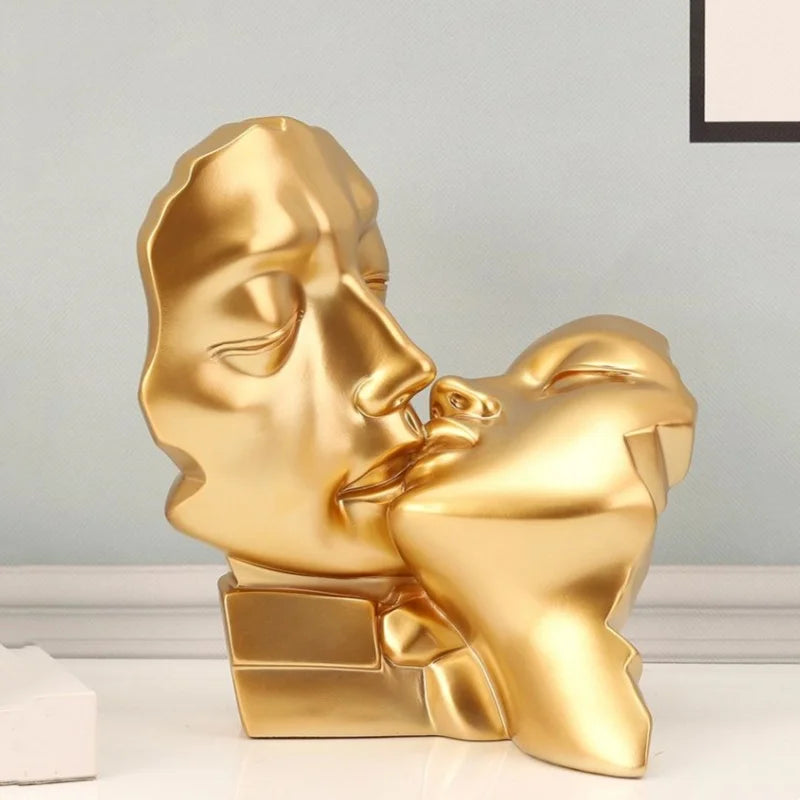 Resin Crafts Abstract Portrait Sculpture Couple Gold Head Ornament