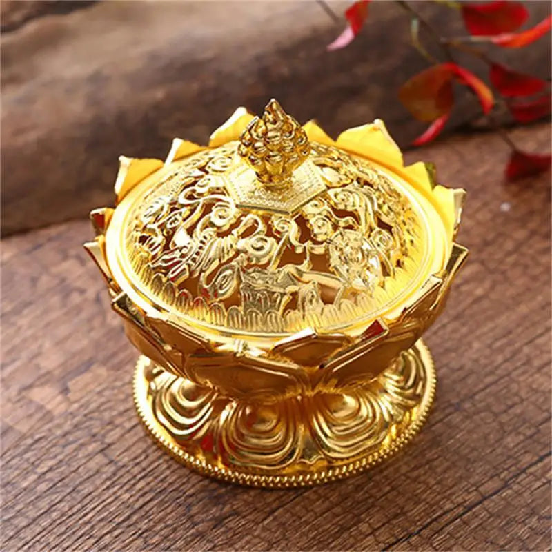 Lotus Flower Incense Burner Buddhism Buddha Holder Brass Mini Sandalwood