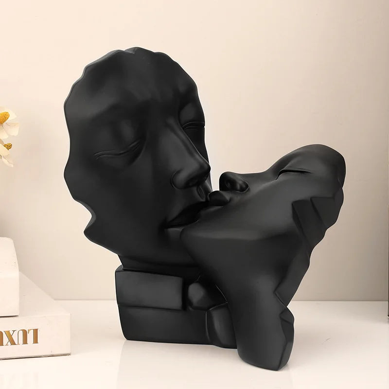 Resin Crafts Abstract Portrait Sculpture Couple Gold Head Ornament