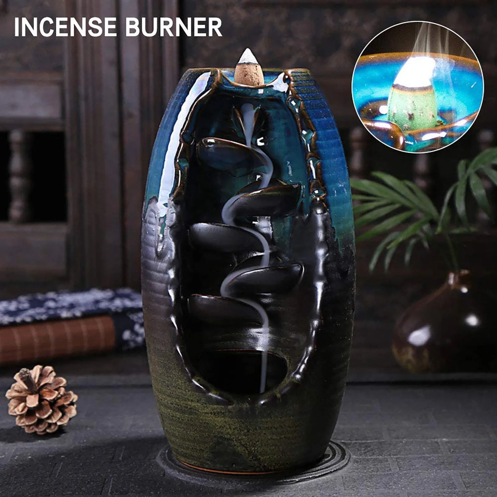 Ceramic waterfall reflux incense burner Creative home decoration Creative home living room candles romantic dining table