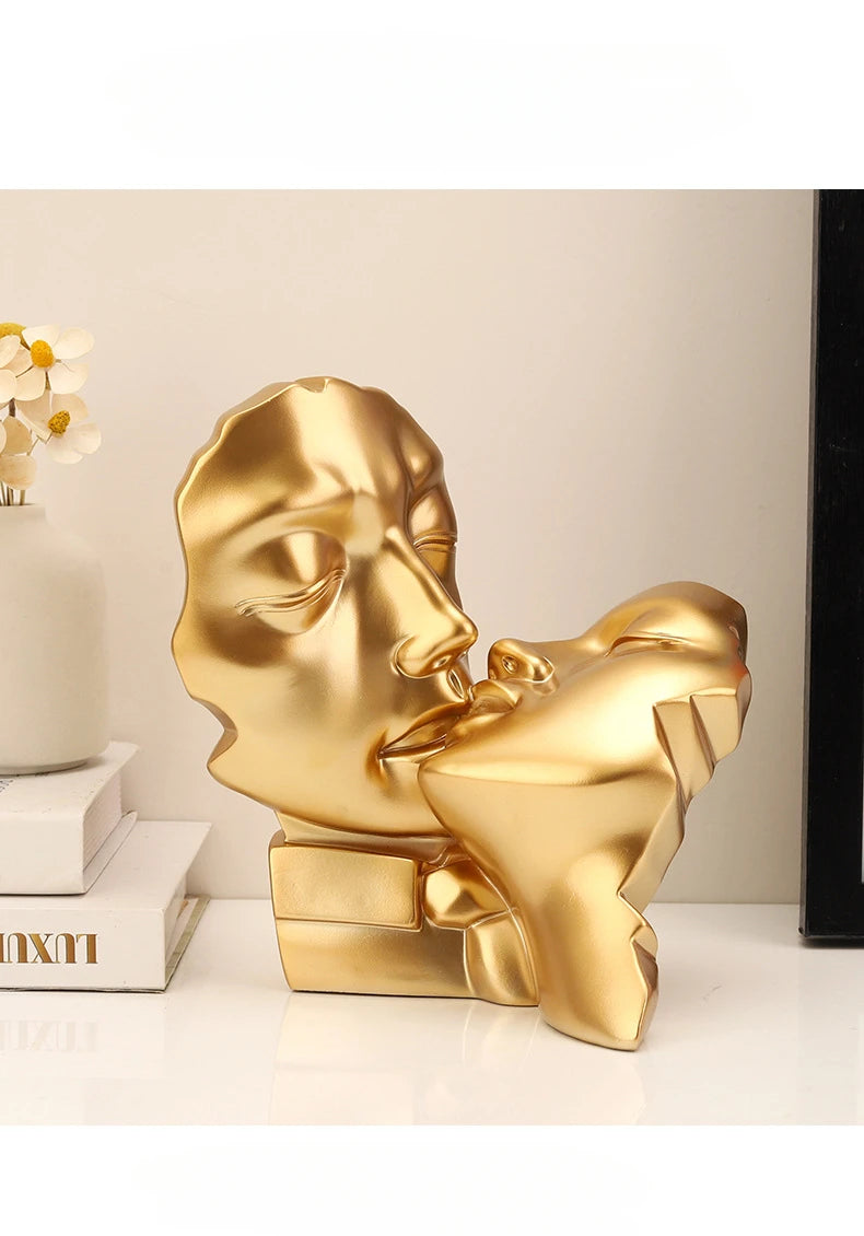 Resin Crafts Abstract Portrait Sculpture Couple Gold Head Ornament