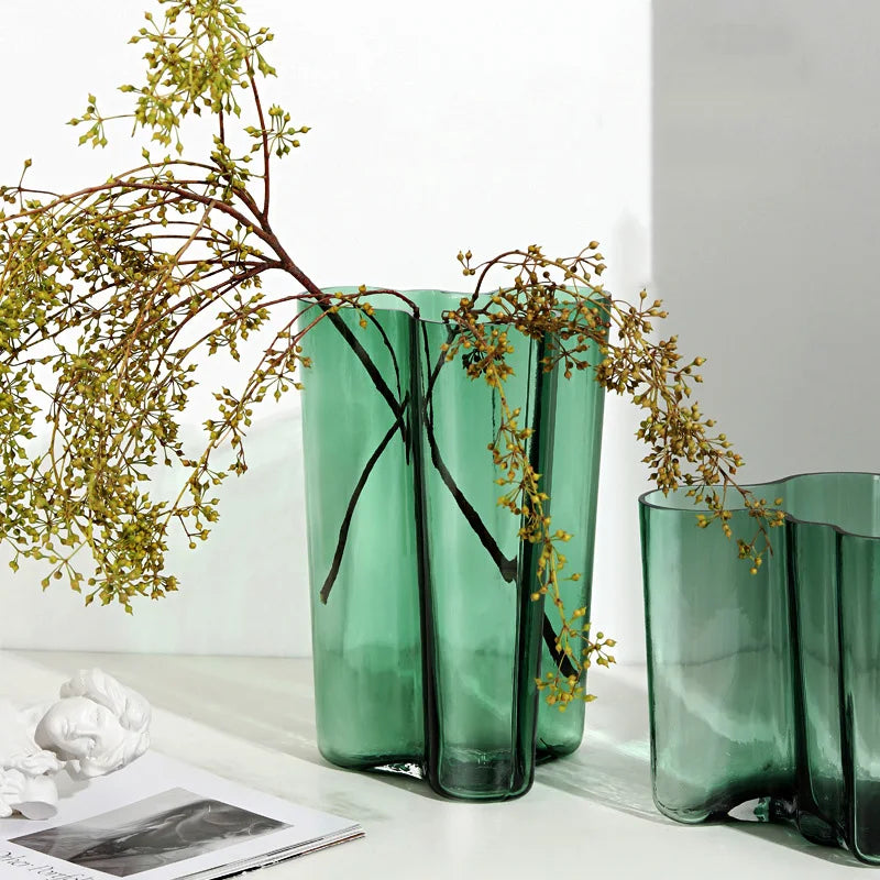Green Glass Vase Modern Styel Transparent Flower Vase Floral