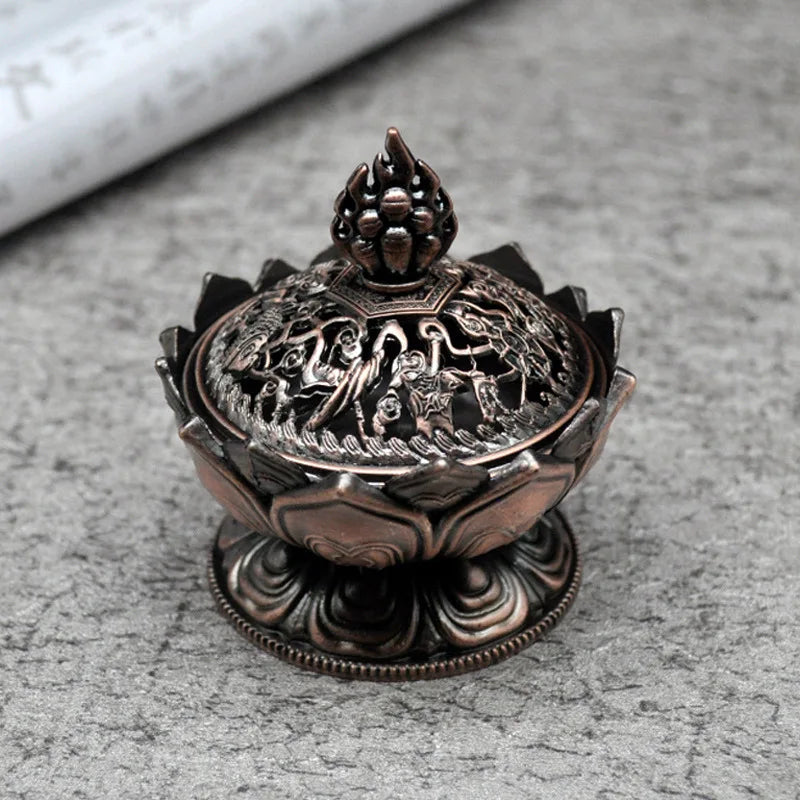 Lotus Flower Incense Burner Buddhism Buddha Holder Brass Mini Sandalwood