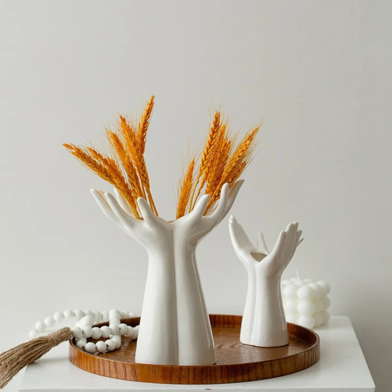 Ceramic Vase Hand Arm Palm Bouquet Flower Arrangement Accessories Flower Vase
