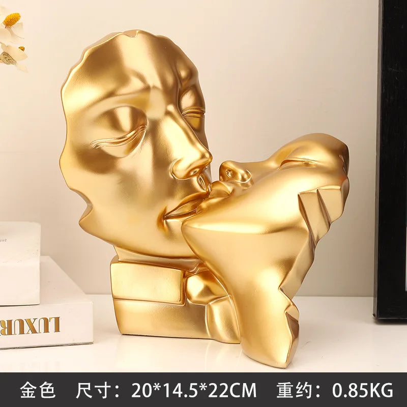 Resin Crafts Abstract Portrait Sculpture Couple Gold Head Ornament