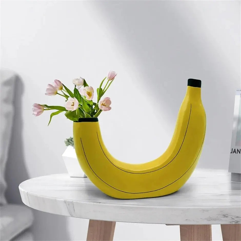 Banana Vase Resin Flower Vase Cute Banana Shape Tabletop Decorative Vase