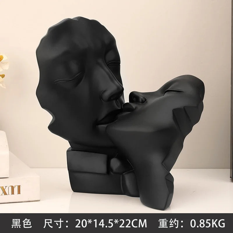 Resin Crafts Abstract Portrait Sculpture Couple Gold Head Ornament