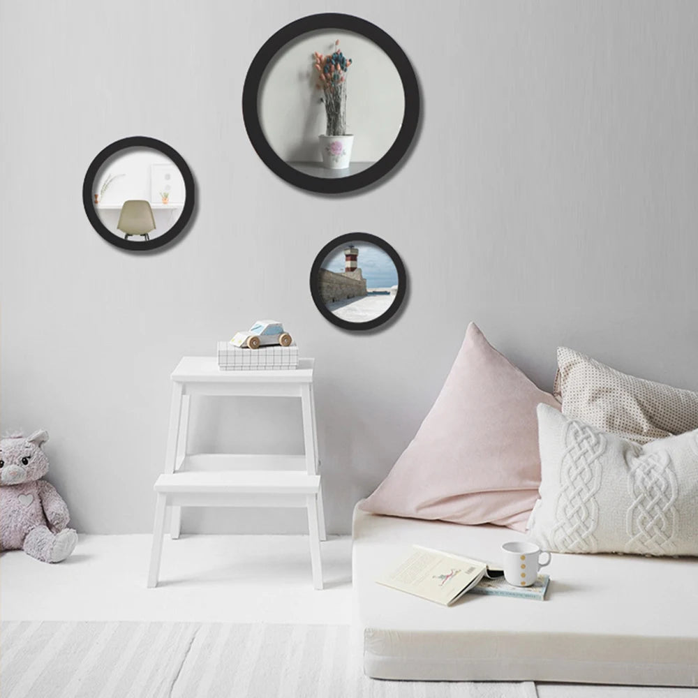 Round Photo Frame DIY Wooden Wall Mounted Hanging Picture Frame