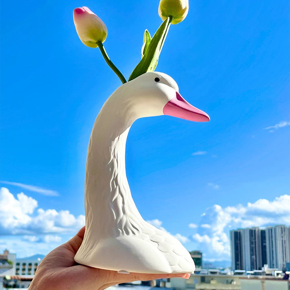 Swan Flower Vase Pink Gold Elegant Funky Design Vases Living Room