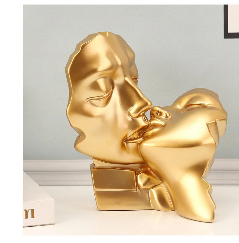 Resin Crafts Abstract Portrait Sculpture Couple Gold Head Ornament