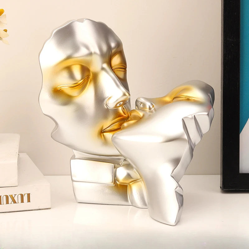 Resin Crafts Abstract Portrait Sculpture Couple Gold Head Ornament