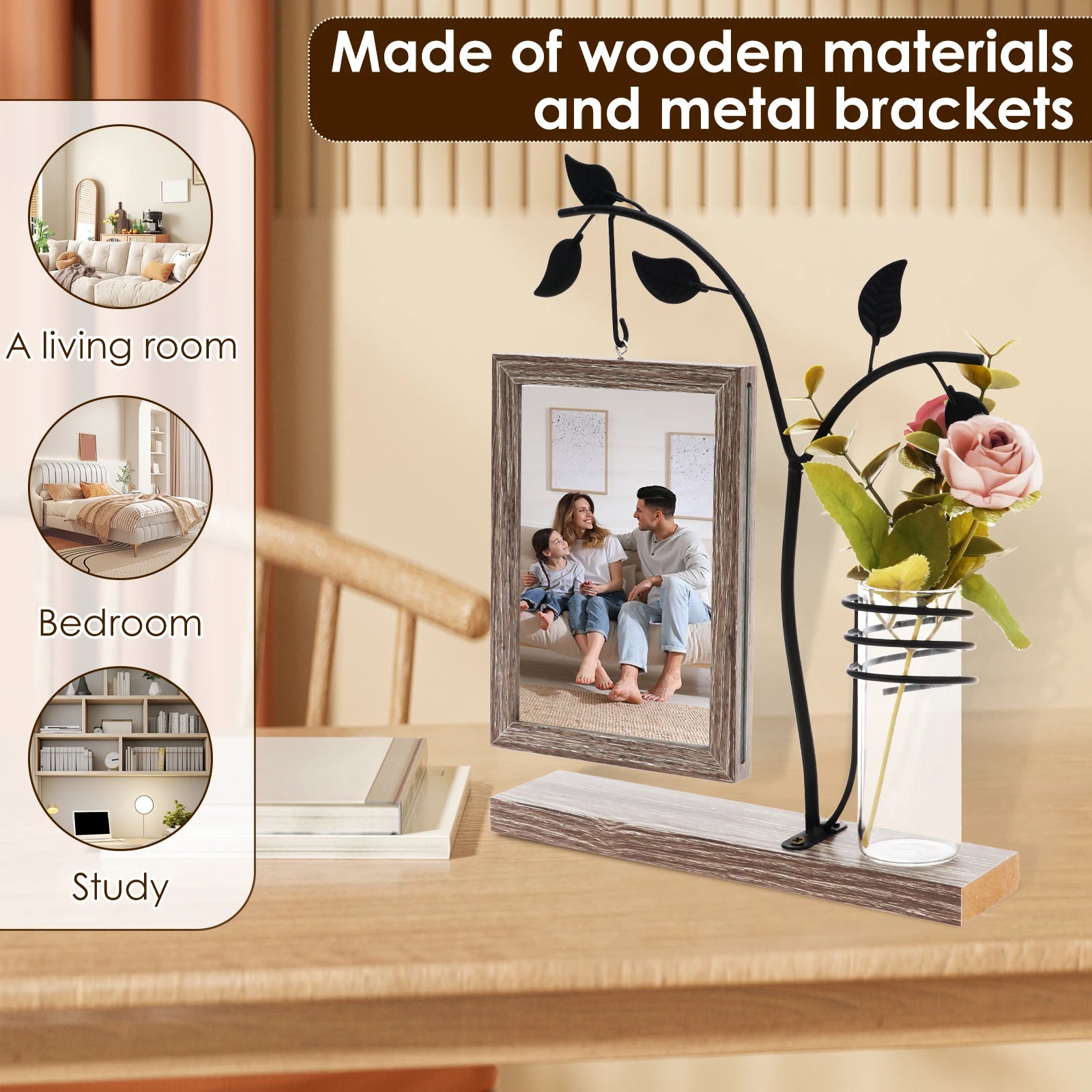 4x6 Picture Frame with Stand and Glass Vase for Flowers