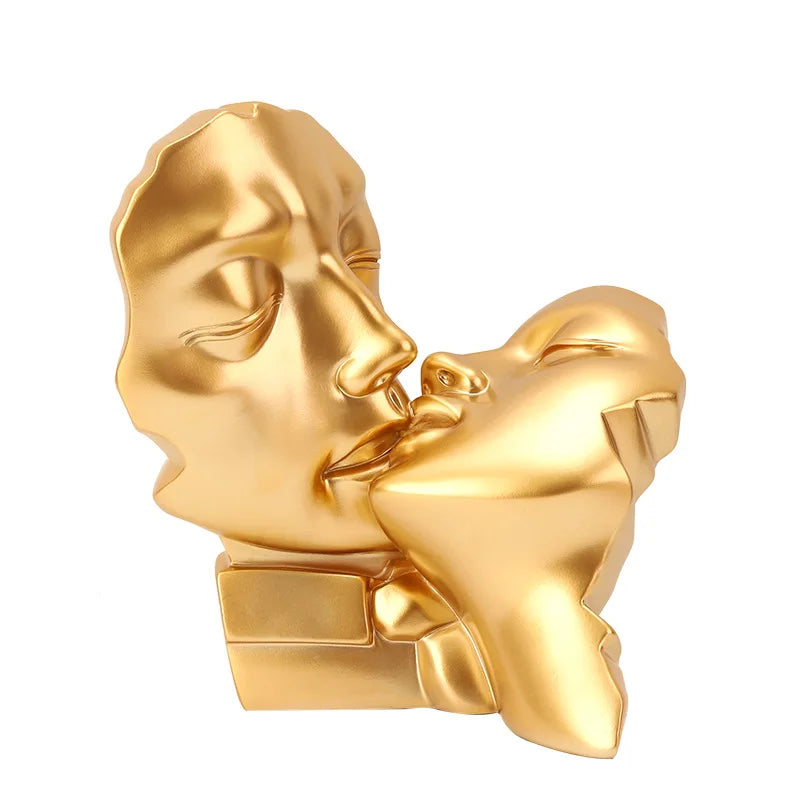 Resin Crafts Abstract Portrait Sculpture Couple Gold Head Ornament