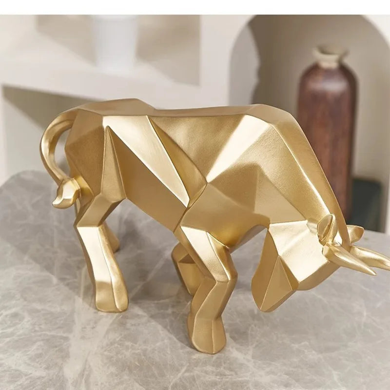 Resin Bull Statue Bison Sculpture Decoration Abstract Animal Figurine Room Desk Home Decoration Gift