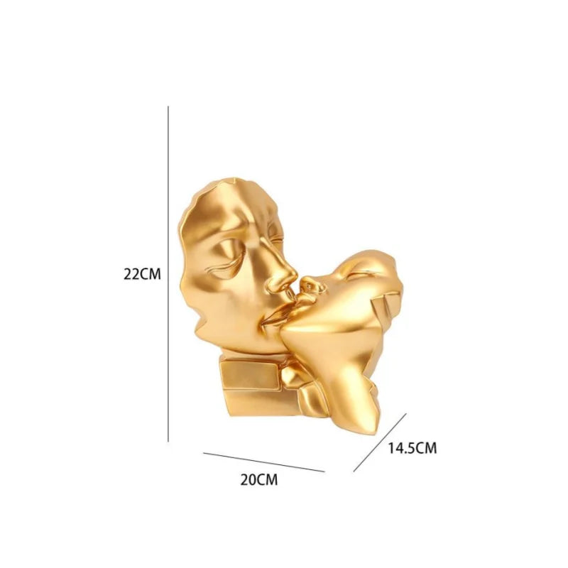 Resin Crafts Abstract Portrait Sculpture Couple Gold Head Ornament