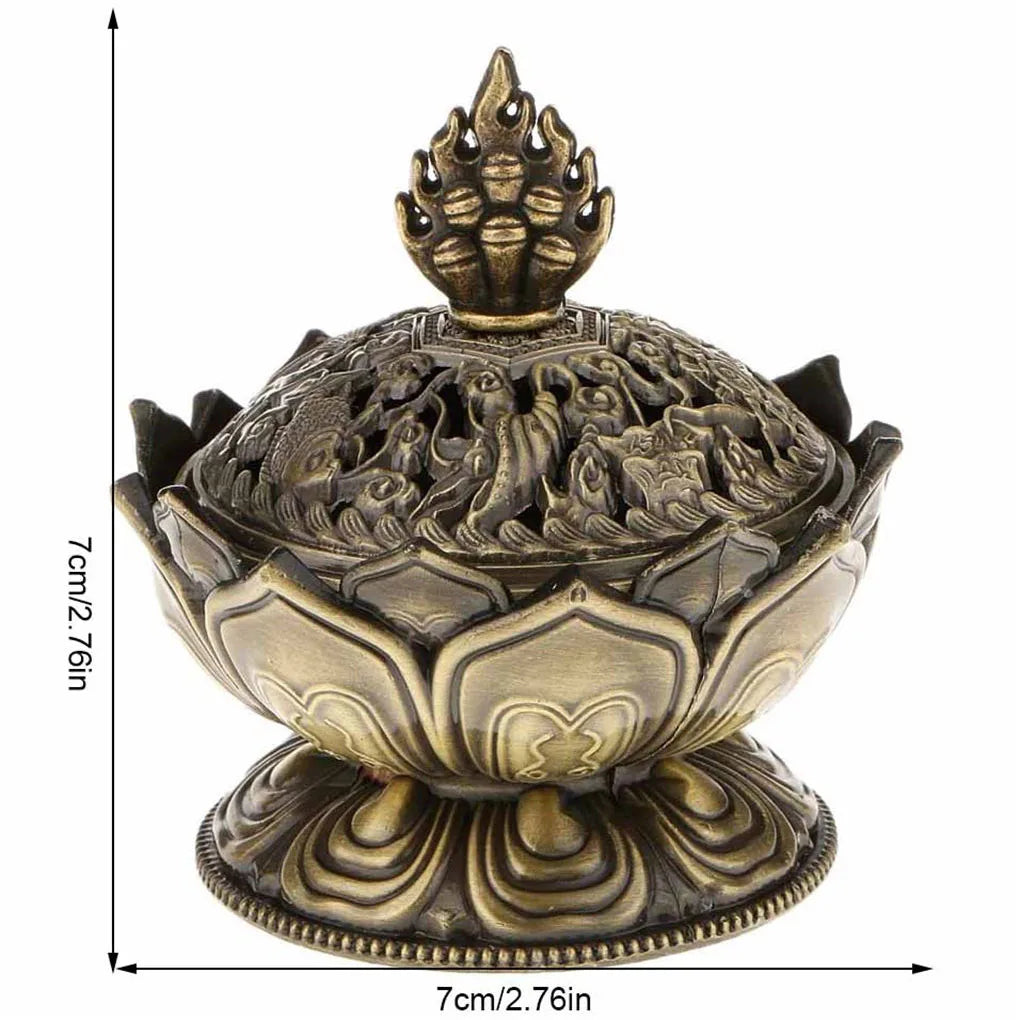 Chinese Buddha Flower Incense burner Alloy Handmade Censer for Buddhist Home Office Decoration