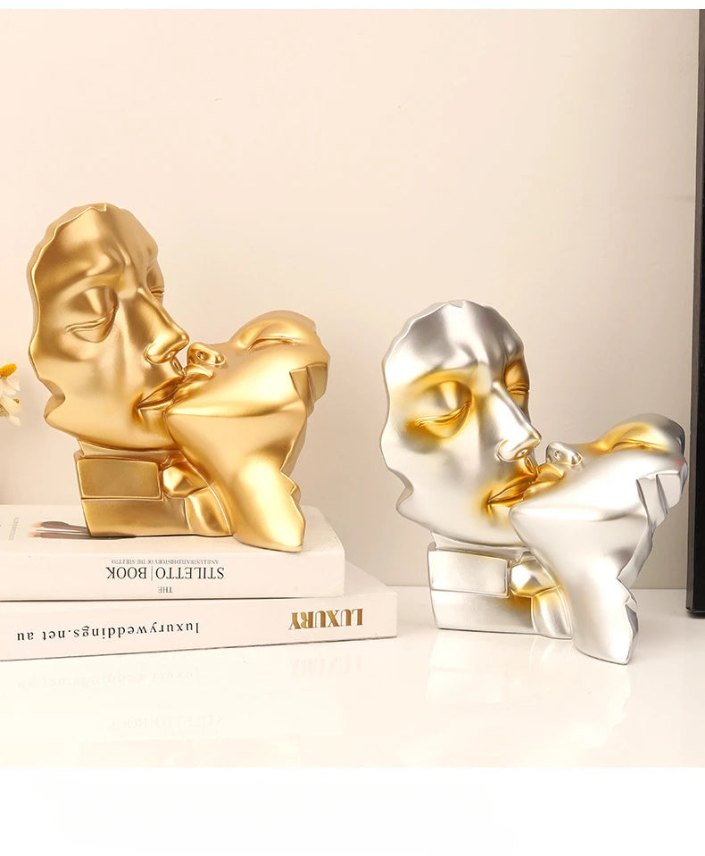 Resin Crafts Abstract Portrait Sculpture Couple Gold Head Ornament