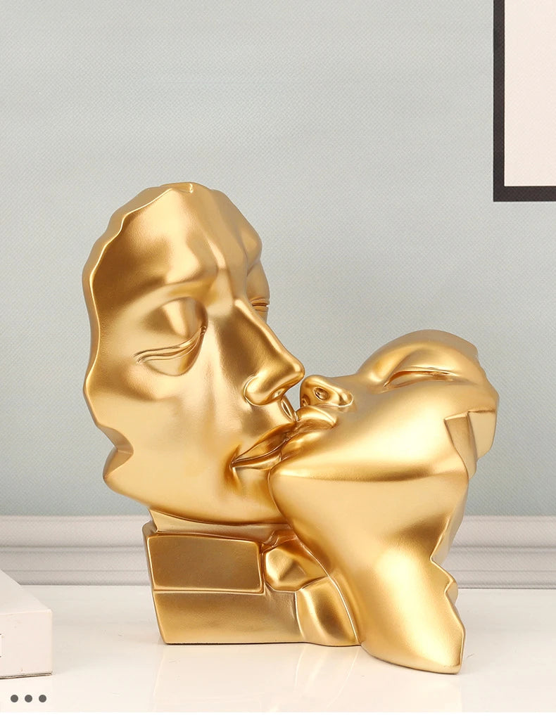Resin Crafts Abstract Portrait Sculpture Couple Gold Head Ornament