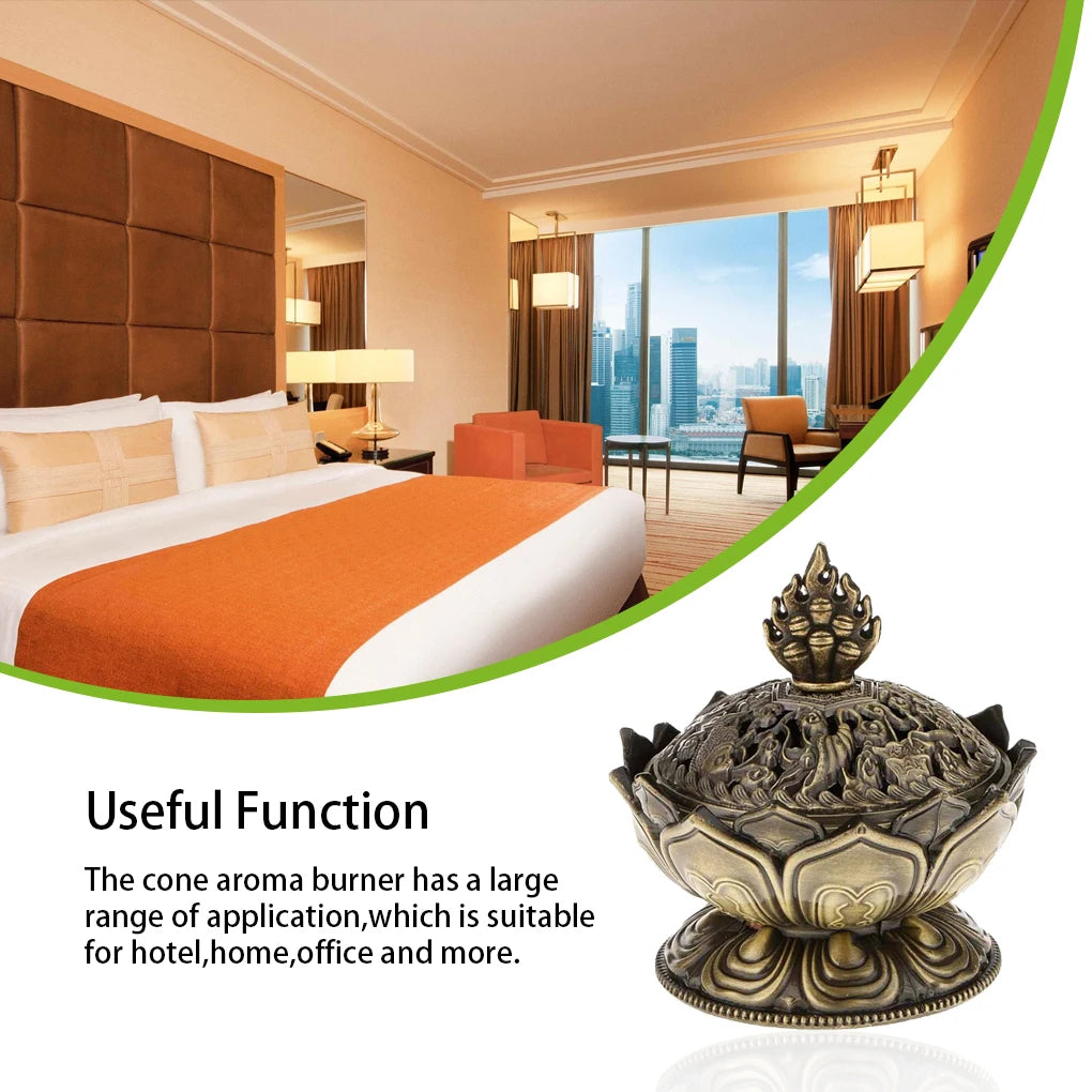 Chinese Buddha Flower Incense burner Alloy Handmade Censer for Buddhist Home Office Decoration