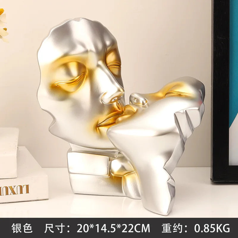 Resin Crafts Abstract Portrait Sculpture Couple Gold Head Ornament