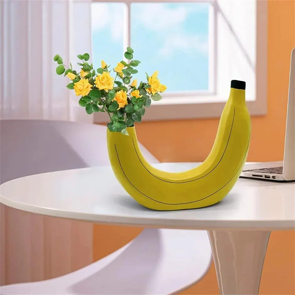 Banana Vase Resin Flower Vase Cute Banana Shape Tabletop Decorative Vase