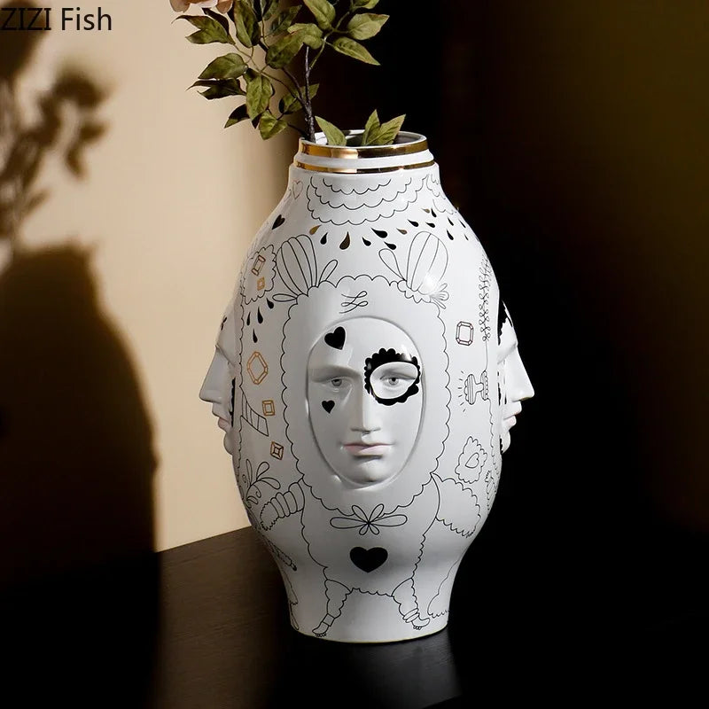 Facial Ceramic Vase Desktop Flower Arrangement Floral Organ Large Hydroponic Vase