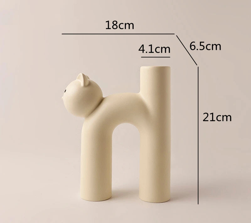 Ceramic Flower Vase H-shaped Cute Tubular Kawaii Cat Vase