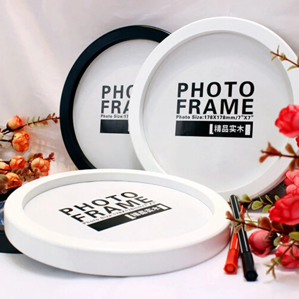 Round Photo Frame DIY Wooden Wall Mounted Hanging Picture Frame