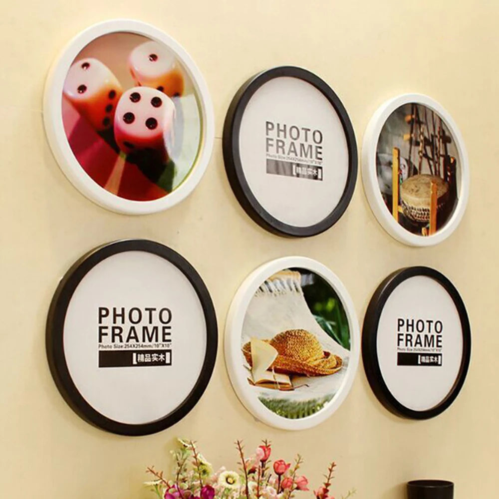 Round Photo Frame DIY Wooden Wall Mounted Hanging Picture Frame