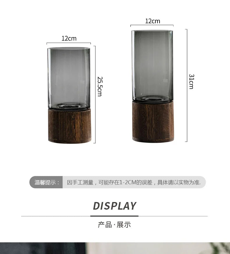 Modern Simple and Creative Glass Water-grown Flowers Wooden Base Vase