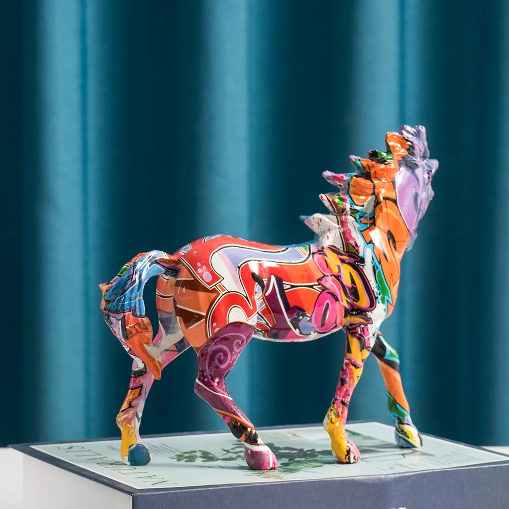 Resin Horse Statues Graffiti Animals Sculptures Handmade Art Crafts Home