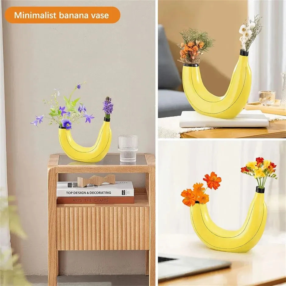 Banana Vase Resin Flower Vase Cute Banana Shape Tabletop Decorative Vase