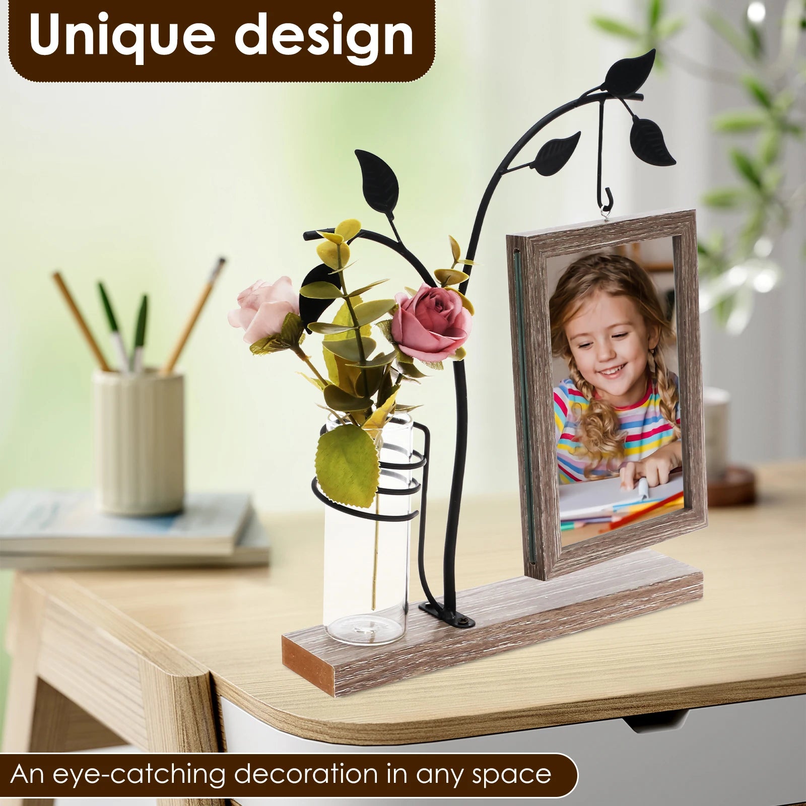 4x6 Picture Frame with Stand and Glass Vase for Flowers