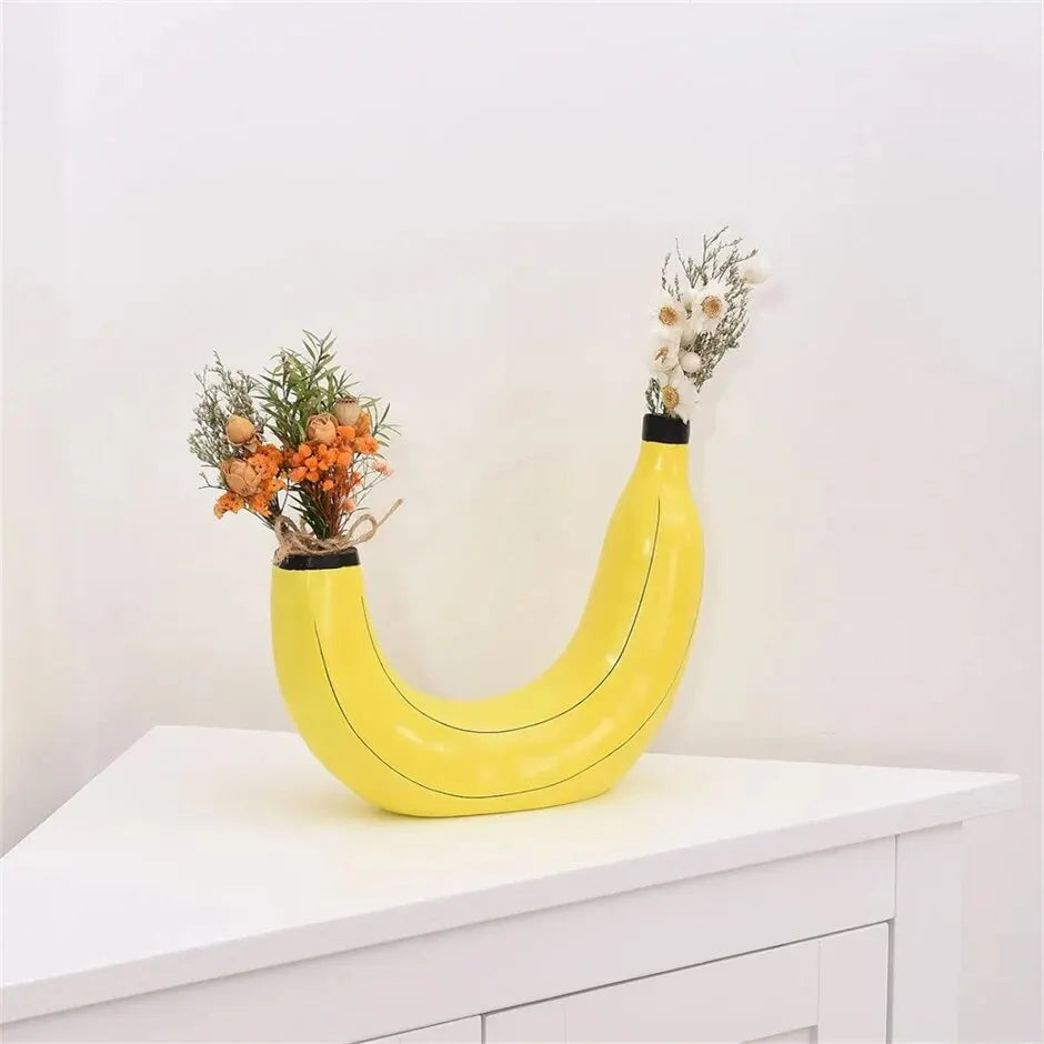 Banana Vase Resin Flower Vase Cute Banana Shape Tabletop Decorative Vase