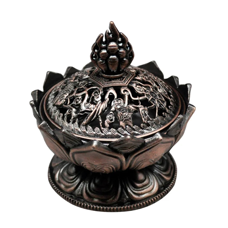 Lotus Flower Incense Burner Buddhism Buddha Holder Brass Mini Sandalwood