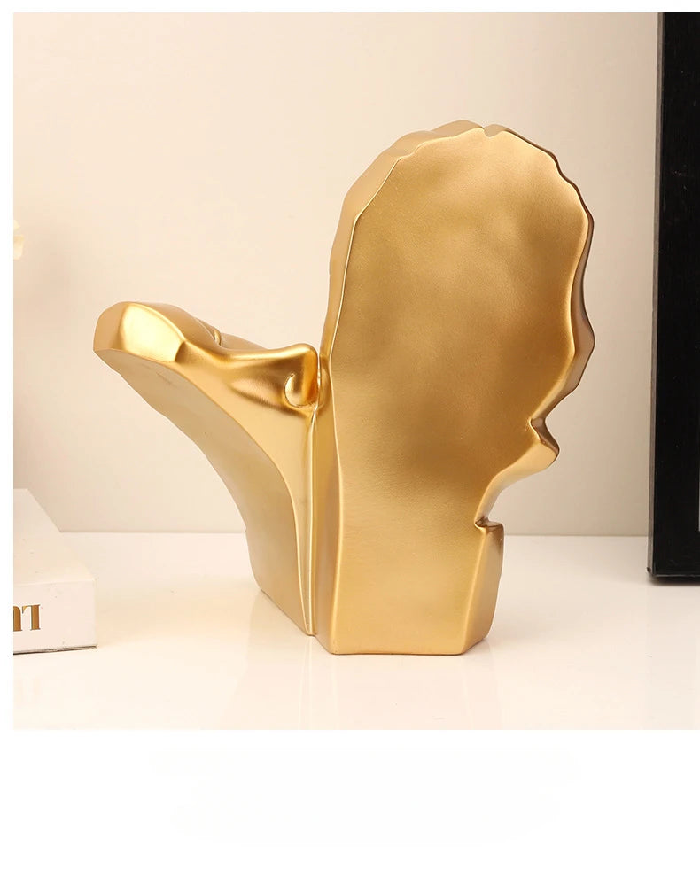 Resin Crafts Abstract Portrait Sculpture Couple Gold Head Ornament